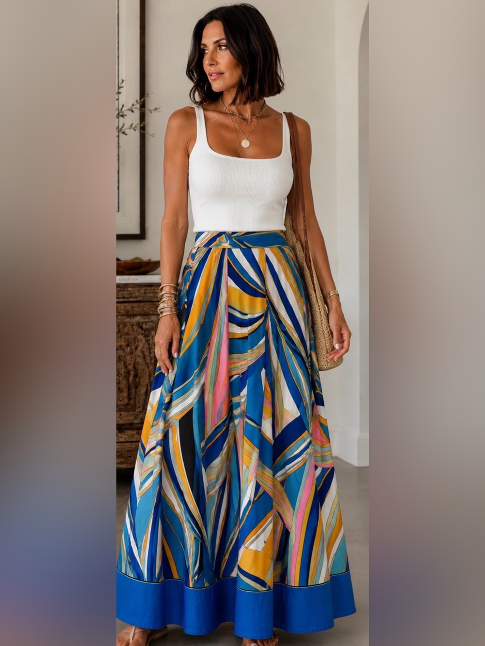 Versona Multi-Color Geometric Print A-Line Skirt